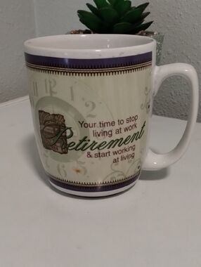 Encore Retirement Mug - Cream and Purple Trim